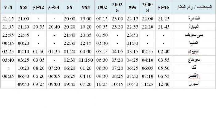 مواعيد قطارات النوم من القاهرة الى اسوان 20160626 319