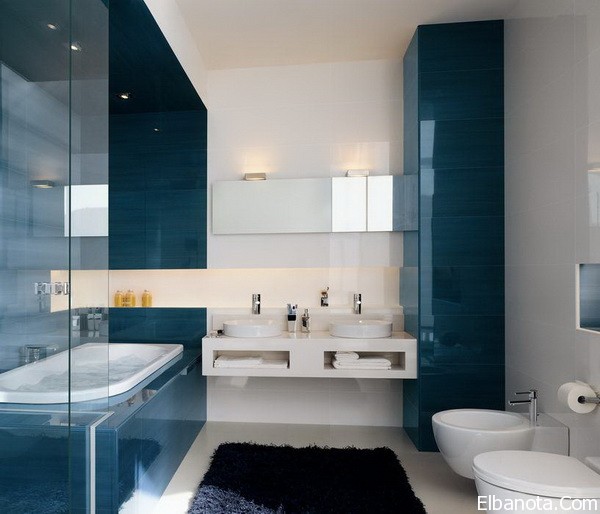 اشيك ديكور حمامات ولا اروع - شاهد الالوان المناسبة لمنزلك Blue Bathroom Decorating Ideas 07