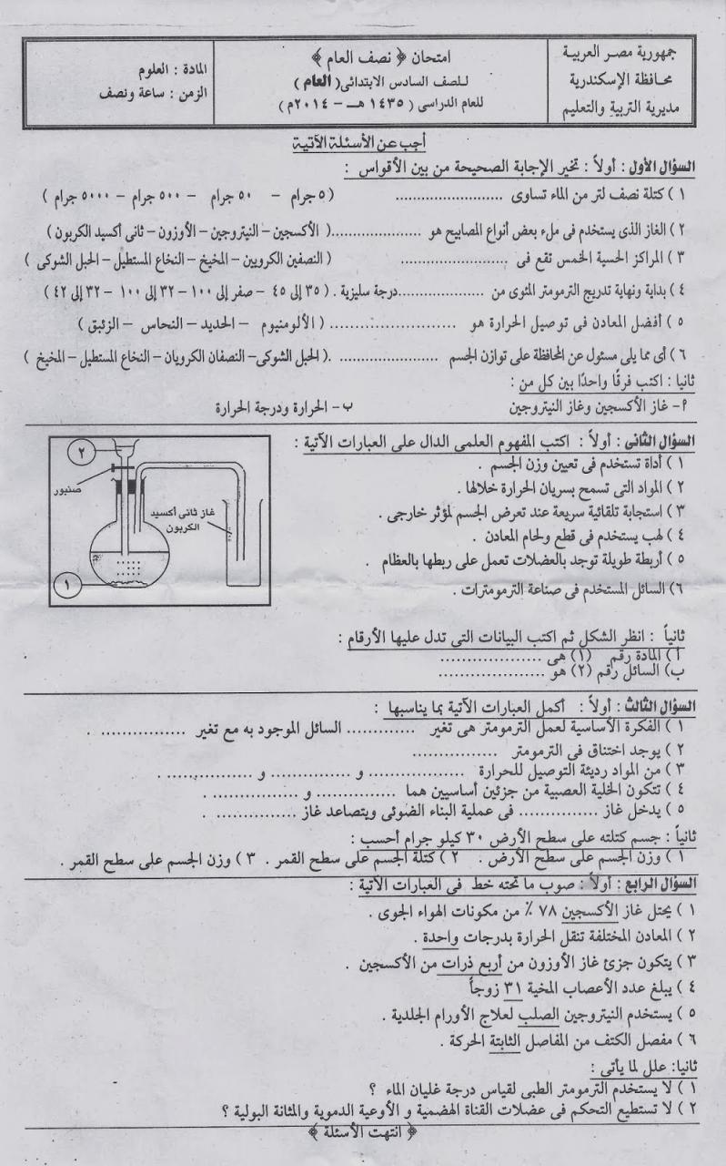 امتحانات متنوعة نصف العام للصف السادس 20160703 1291