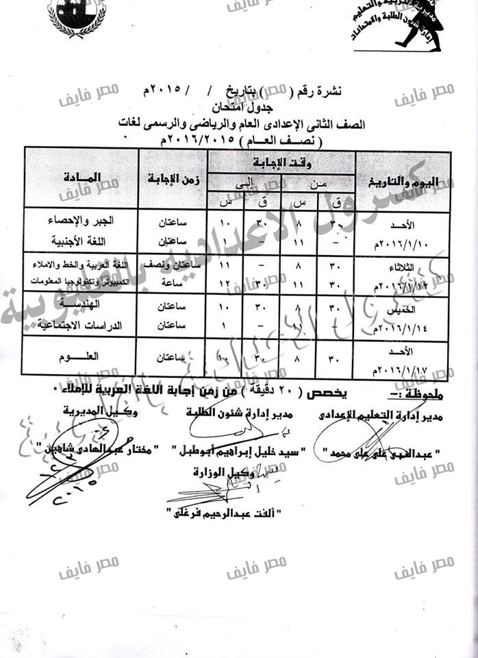 امتحان الصف الثاني الاعدادي - المراجعة النهائية والتوقعات الأكيدة 20160629 2541