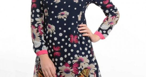  2014 2015 Tesettür Giyim Modesty Tunik Modelleri Lacivert Renkli Çiçewww.fatakat ar.comk Desenli Tunik Modeli 682x1024 620x330