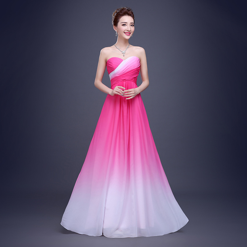 Pink Long Chiffon Evening Dress 2015 High Quality Banquet Strapless Sleeveless Elegant Gradient Color Plus Size صور فساتين نهال 2023 اجمل صور فساتين نهال 2023 احمد عامر